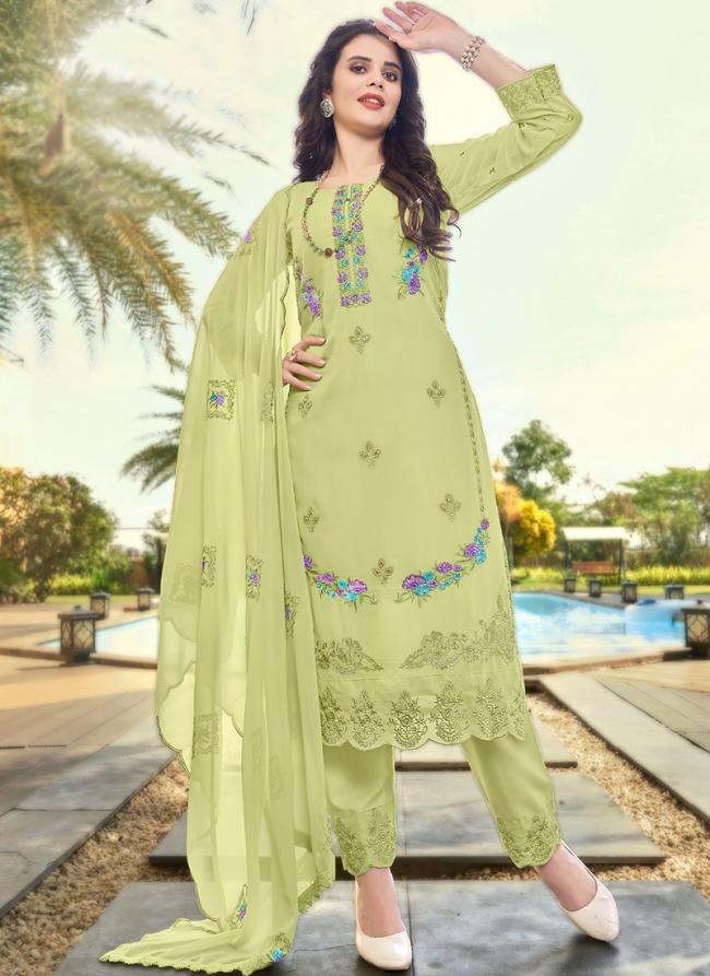 Georgette Mint Green Eid Wear Embroidery Work Pakistani Suit
